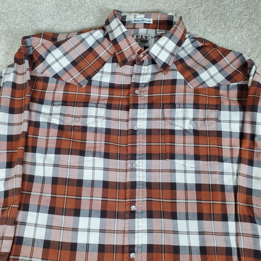 ELY Cattleman Western Shirt Men's Size XXL Pearl Snaps Long Sleeve Plaid‎